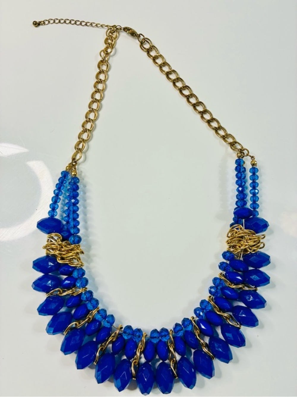 Gold Chain Necklace with Cobalt Blue Faceted Beads - Women's Statement Jewelry
